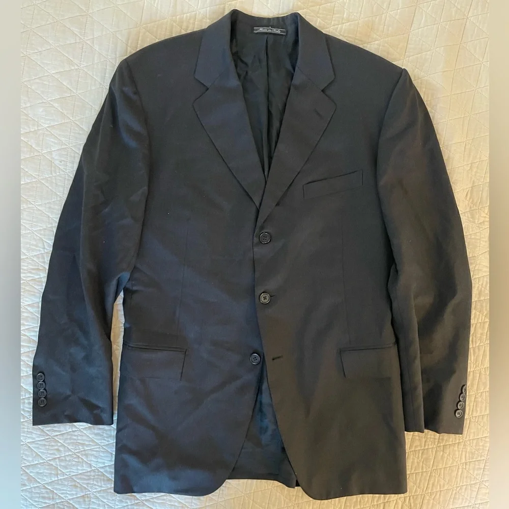 Faconnable made In Italy Vintage 3-Button Wool Suit Jacket in Charcoal Size 44 L